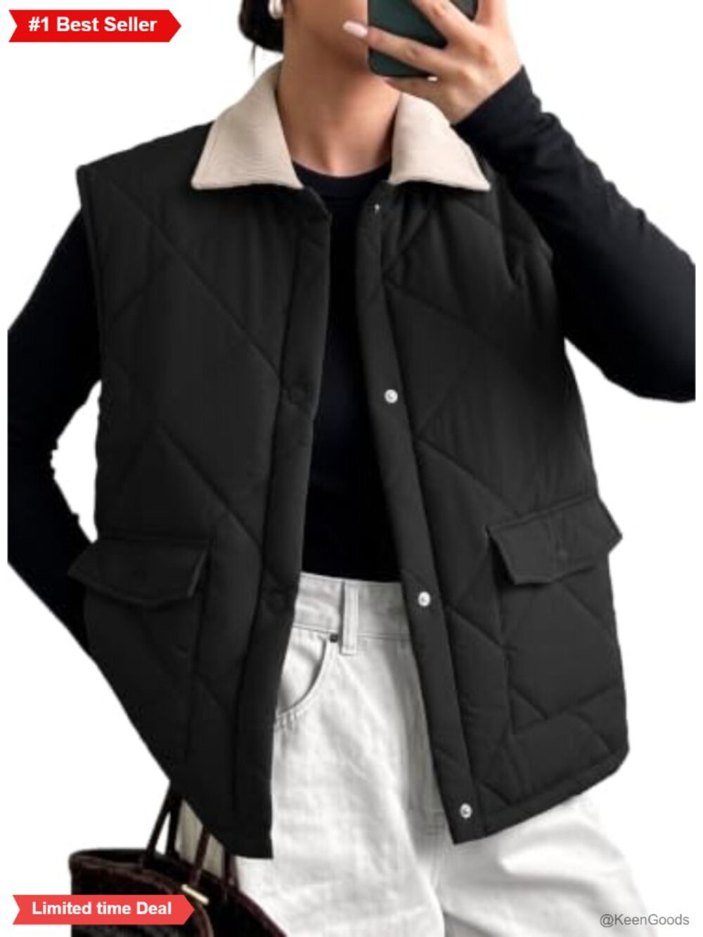 Quilted Button Down Puffer Vest Sleeveless Lapel Collar Women's